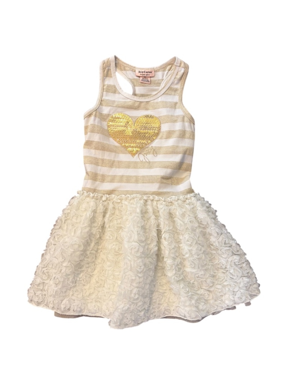 Juicy Couture Girls 6X Gold Sequin Heart Rosette Tutu Party Dress